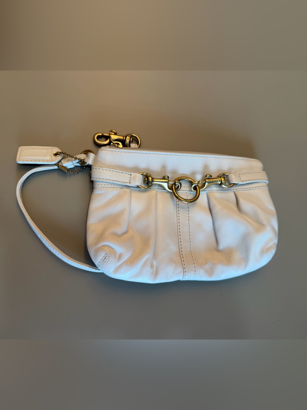 Coach White Leather Wristlet with Gold Hardware